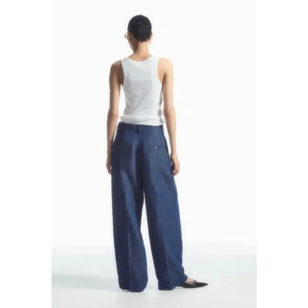 COS Wide Leg Pants Tailored Denim Trousers 2 Blue High Rise 1222522 NEW